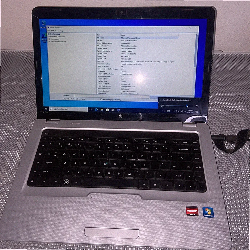 HP G62 NOTEBOOK AMD P320 CPU 2.1GHz 4GB Ram 320GB HDD WIN 10 BAD BATTERY
