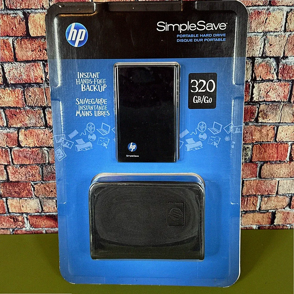 new sealed HP SimpleSave 320 GB Portable Hard Drive With Case SD320A