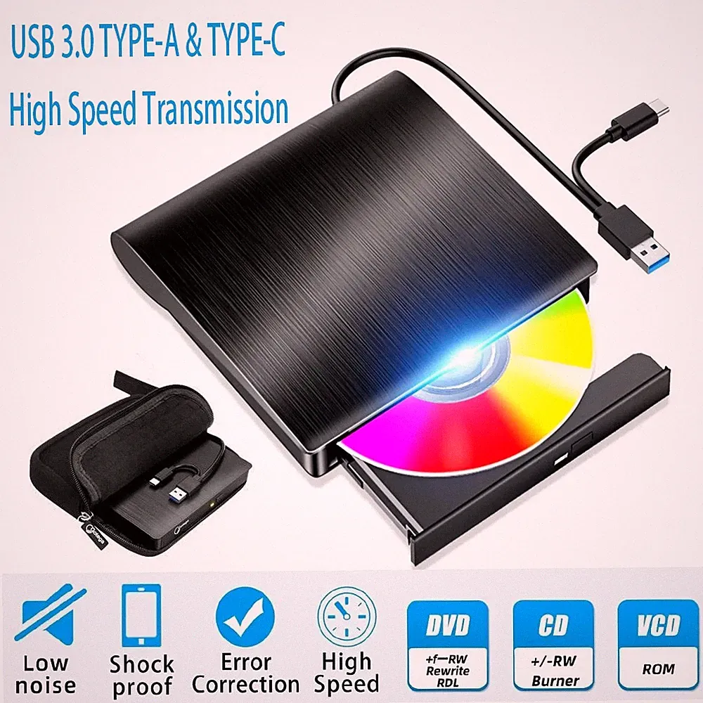 Slim External CD/DVD Drive USB 3.0 Player Burner Reader for Laptop PC Mac HP US